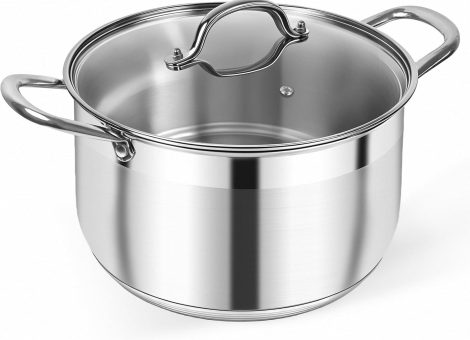 Kirecoo Stainless Steel Stock Pot – 8 Quart Heavy Duty Induction Cooking Pot with Visible Lid for Pasta, Soup, Spaghetti, Nonstick Thick Bottom Big Soup Canning Pot, Deep Cookware Boiling Simmer Pot