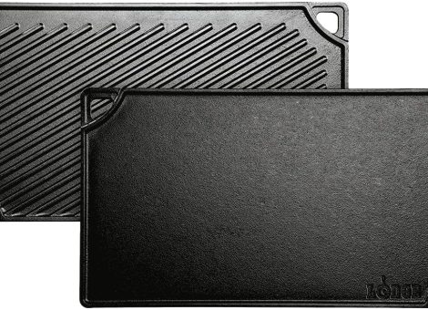 Lodge LDP3 Cast Iron Rectangular Reversible Grill/Griddle, 9.5-inch x 16.75-inch, Black